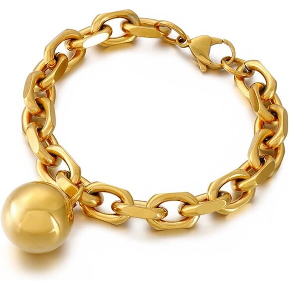Gold Ball Pendant Bracelet Chunky Chain Link Bracelets Jewelry for Women - Picture 1 of 7
